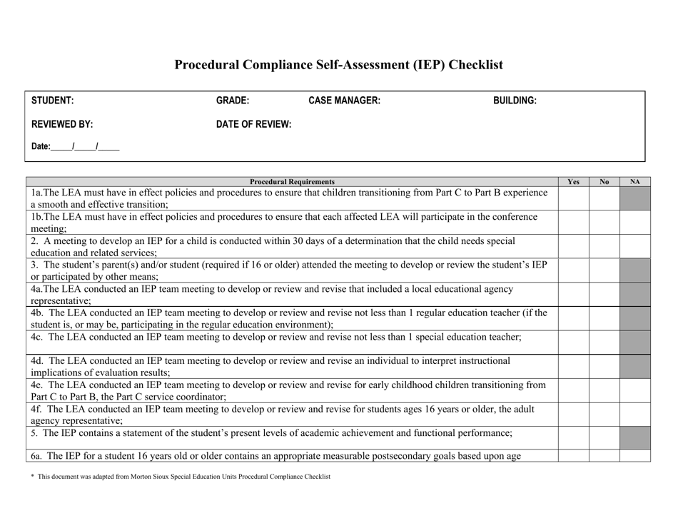 Procedural Compliance Self-assessment (Iep) Checklist - North Dakota, Page 1
