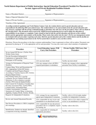 Document preview: Special Education Procedural Checklist for Placements at in-State Approved Private Residential Facilities/Schools - North Dakota