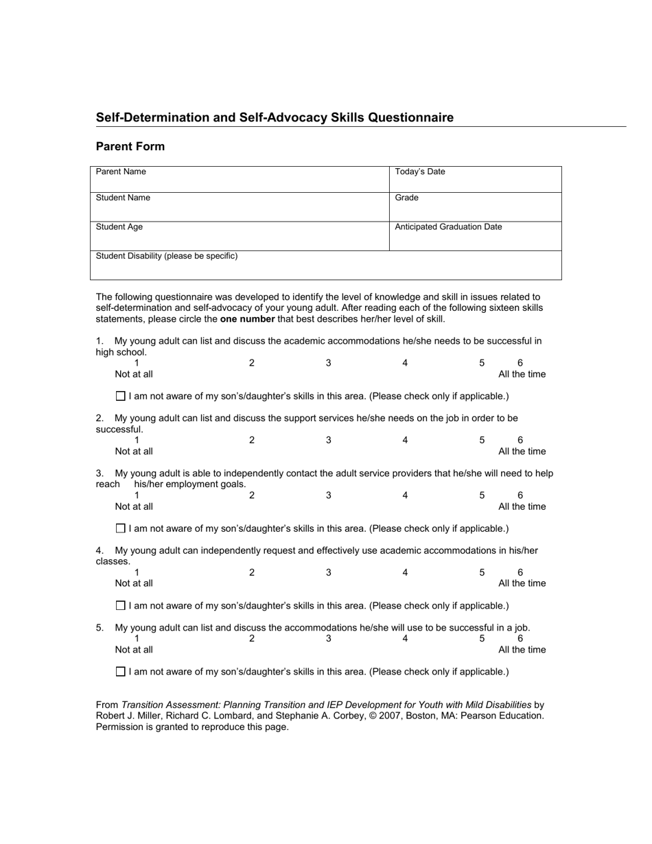 Self-determination and Self-advocacy Skills Questionnaire - North Dakota, Page 3