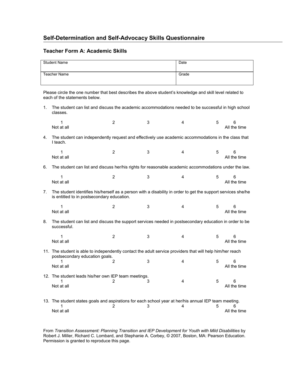 Self-determination and Self-advocacy Skills Questionnaire - North Dakota, Page 7