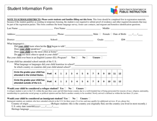 Student Information Form - North Dakota