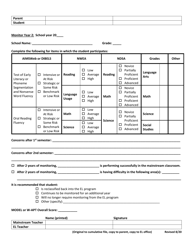 Monitoring Worksheet for Exited (Former) El Students - Title Iii &amp; English Learner (El) Program - North Dakota, Page 2