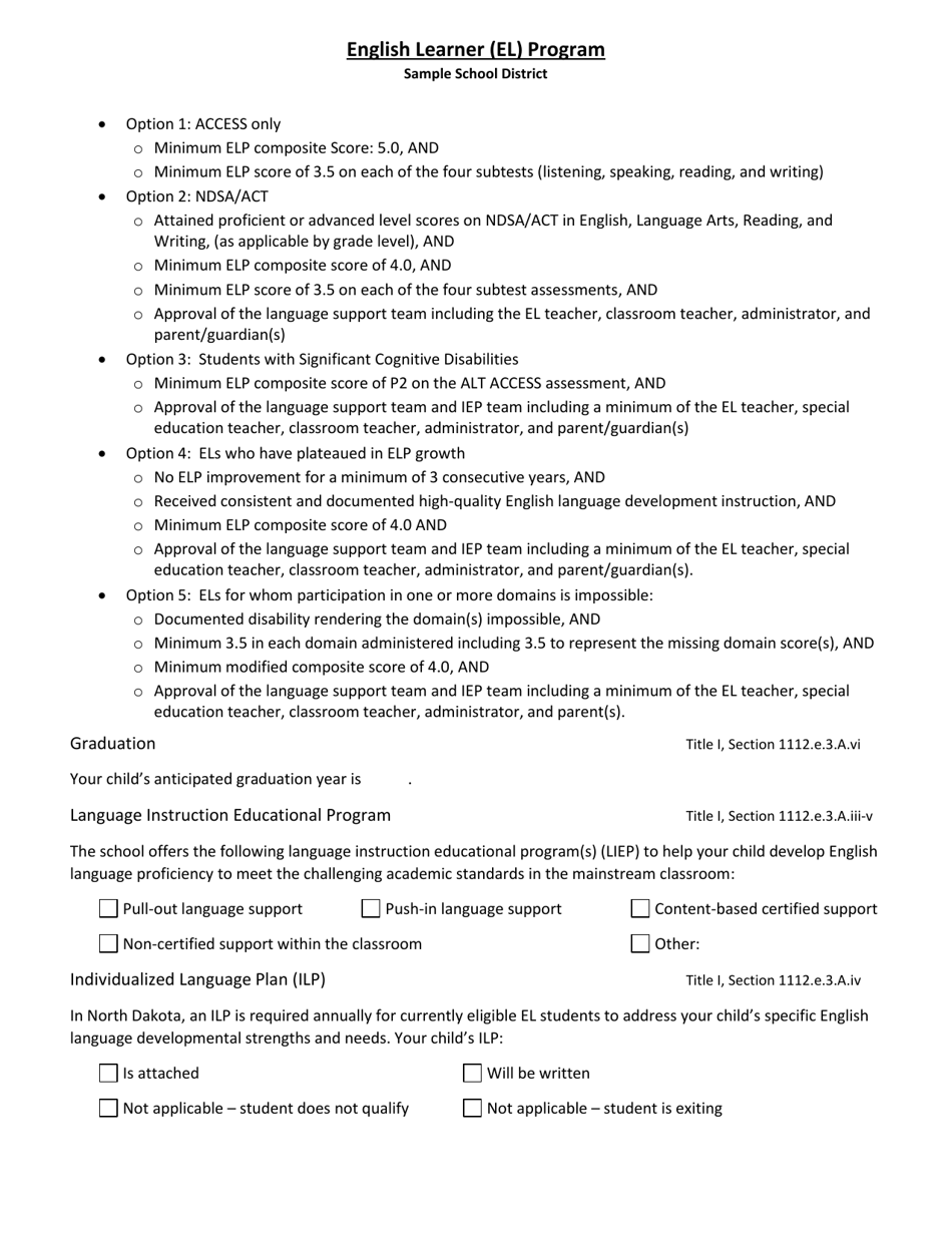 Parent Notification of English Language Development Program Eligibility - North Dakota, Page 2