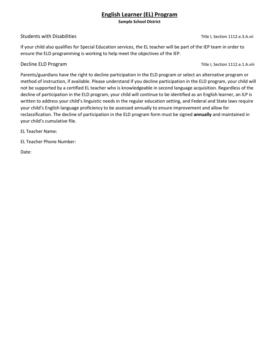 Parent Notification of English Language Development Program Eligibility - North Dakota, Page 3