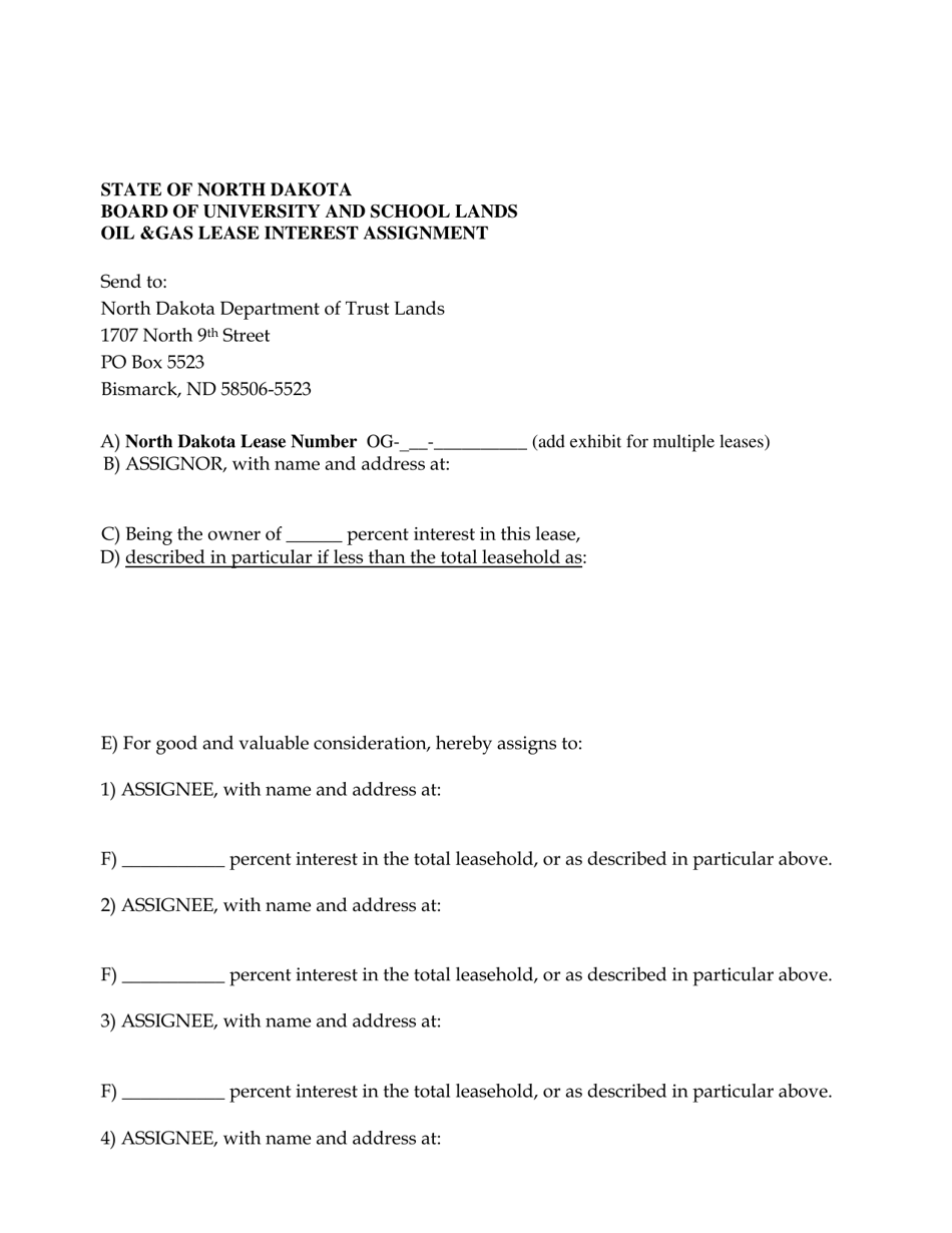 Oil gas Lease Interest Assignment - Assignor to Assignee - North Dakota, Page 1