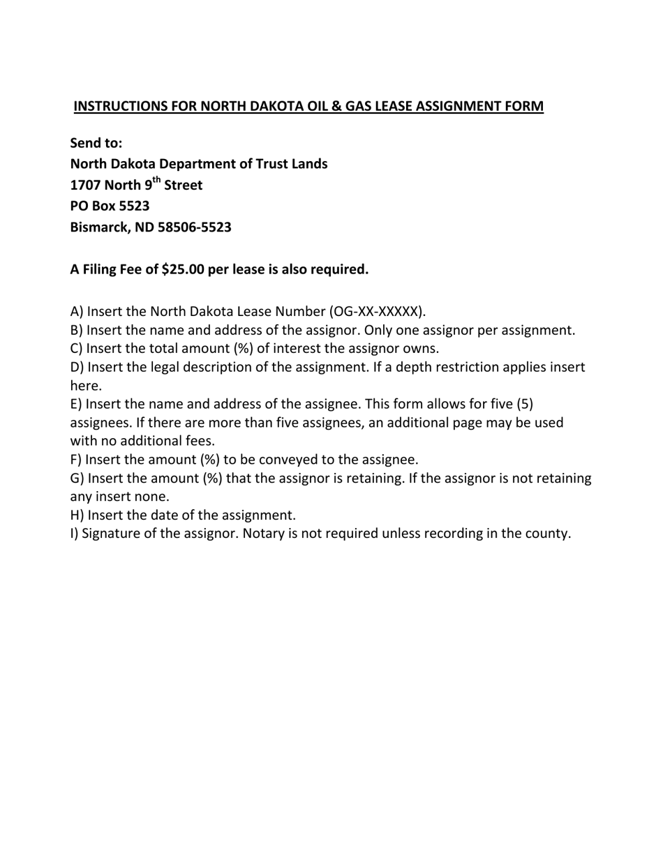 Instructions for Oil  Gas Lease Interest Assignment - North Dakota, Page 1