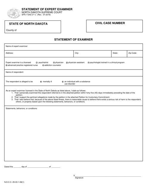 Form SFN17243 (F-1) Statement of Expert Examiner - North Dakota