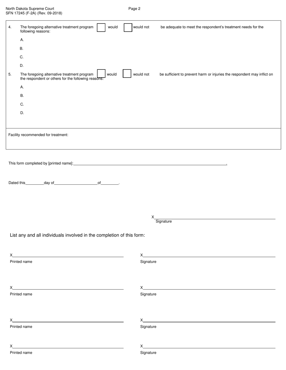 Form SFN17245 (F-2A) Report Assessing Availability and Appropriateness of Alternative Treatment - North Dakota, Page 2