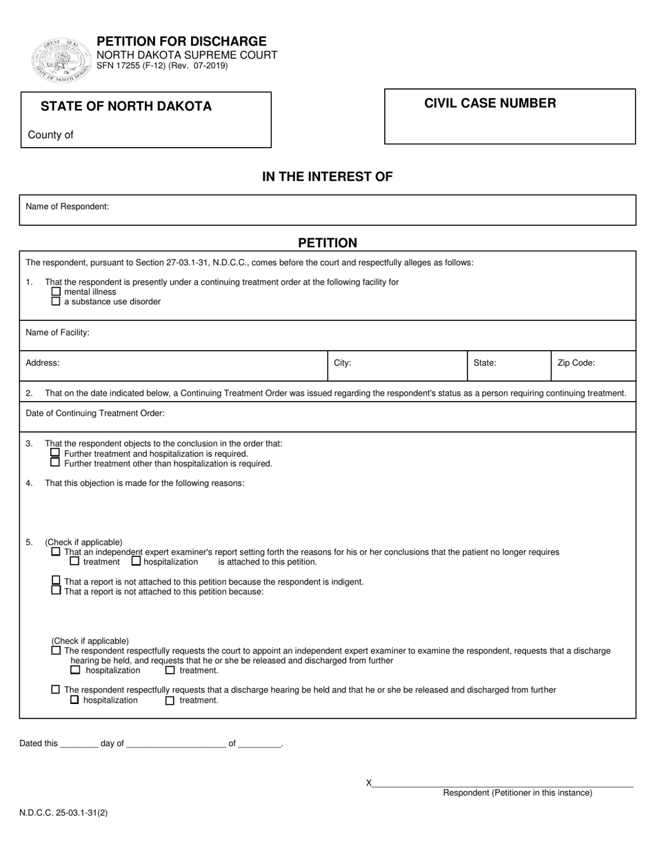 Form SFN17255 (F-12) - Fill Out, Sign Online and Download Fillable PDF ...