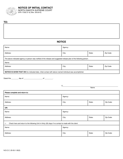 Form SFN17252 (F-9) Notice of Initial Contact - North Dakota