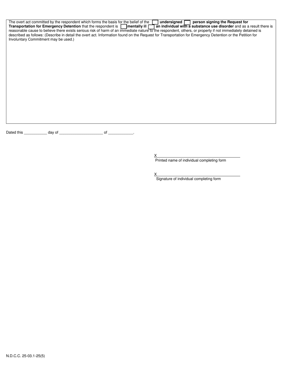 Form SFN17264 (GN-5) Application for Evaluation and Emergency Admission - North Dakota, Page 2