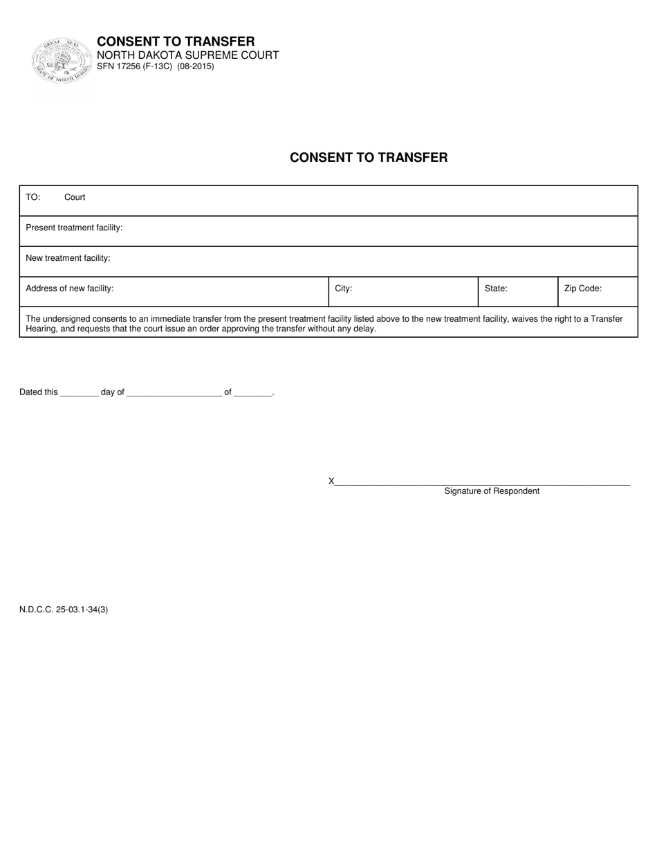 Form SFN17256 (F-13C) Consent to Transfer - North Dakota, Page 1
