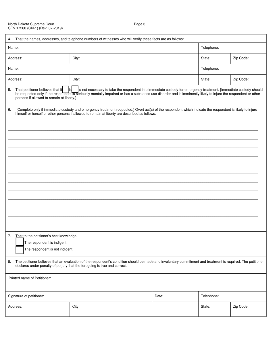 Form SFN17260 (GN-1) Petition for Involuntary Commitment - North Dakota, Page 3