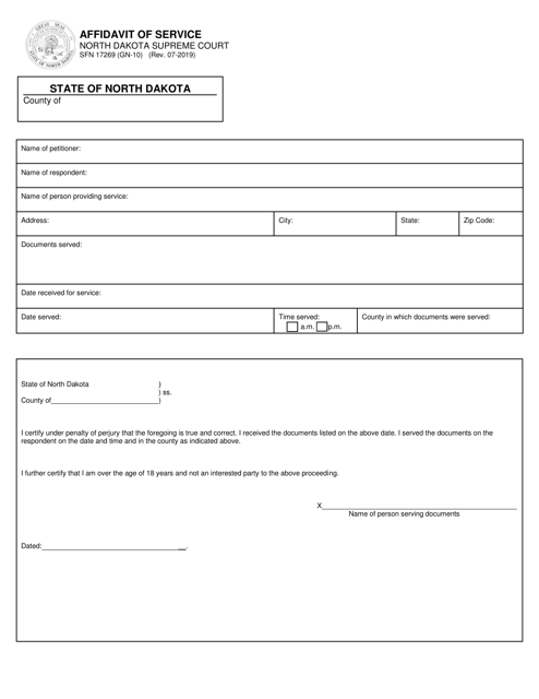 Form SFN17269 (GN-10) Affidavit of Service - North Dakota
