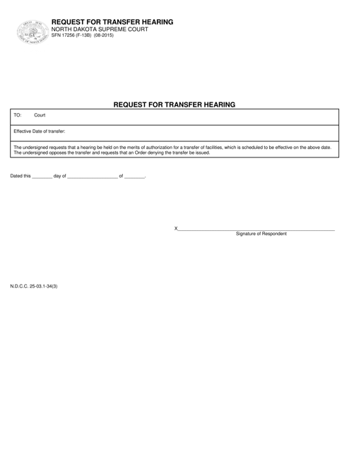 Form SFN17256 (F-13B) Request for Transfer Hearing - North Dakota