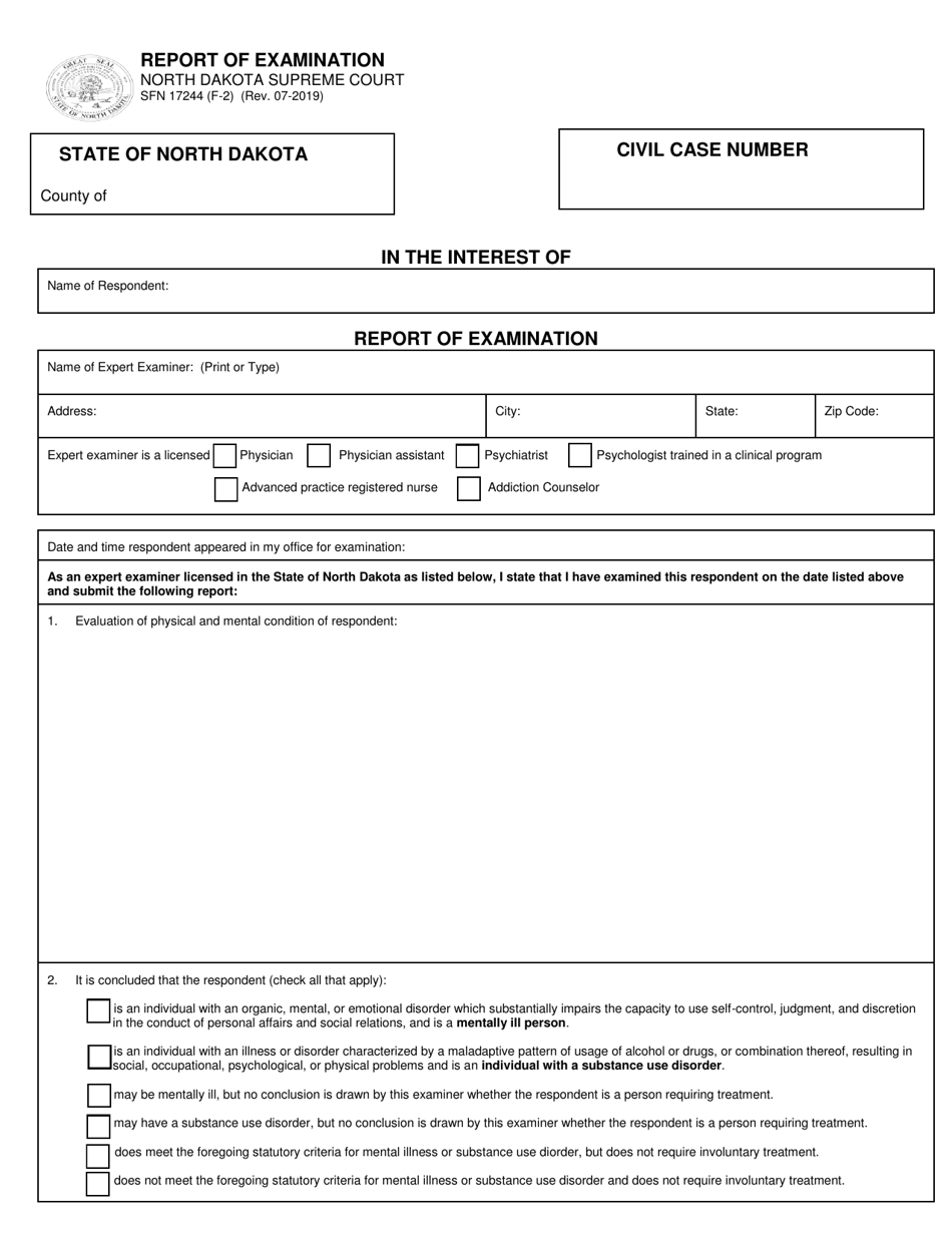 Form SFN17244 (F-2) Report of Examination - North Dakota, Page 1