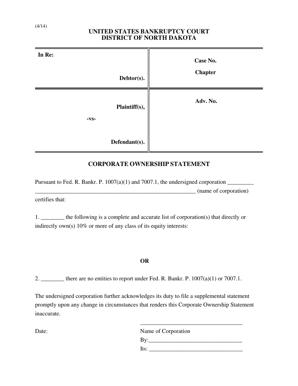 Corporate Ownership Statement - North Dakota, Page 1