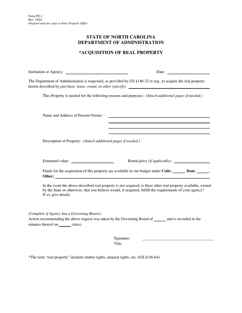Form PO-1 Acquisition of Real Property - North Carolina, Page 1