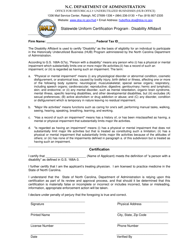 Document preview: Disability Affidavit - Statewide Uniform Certification Program - North Carolina