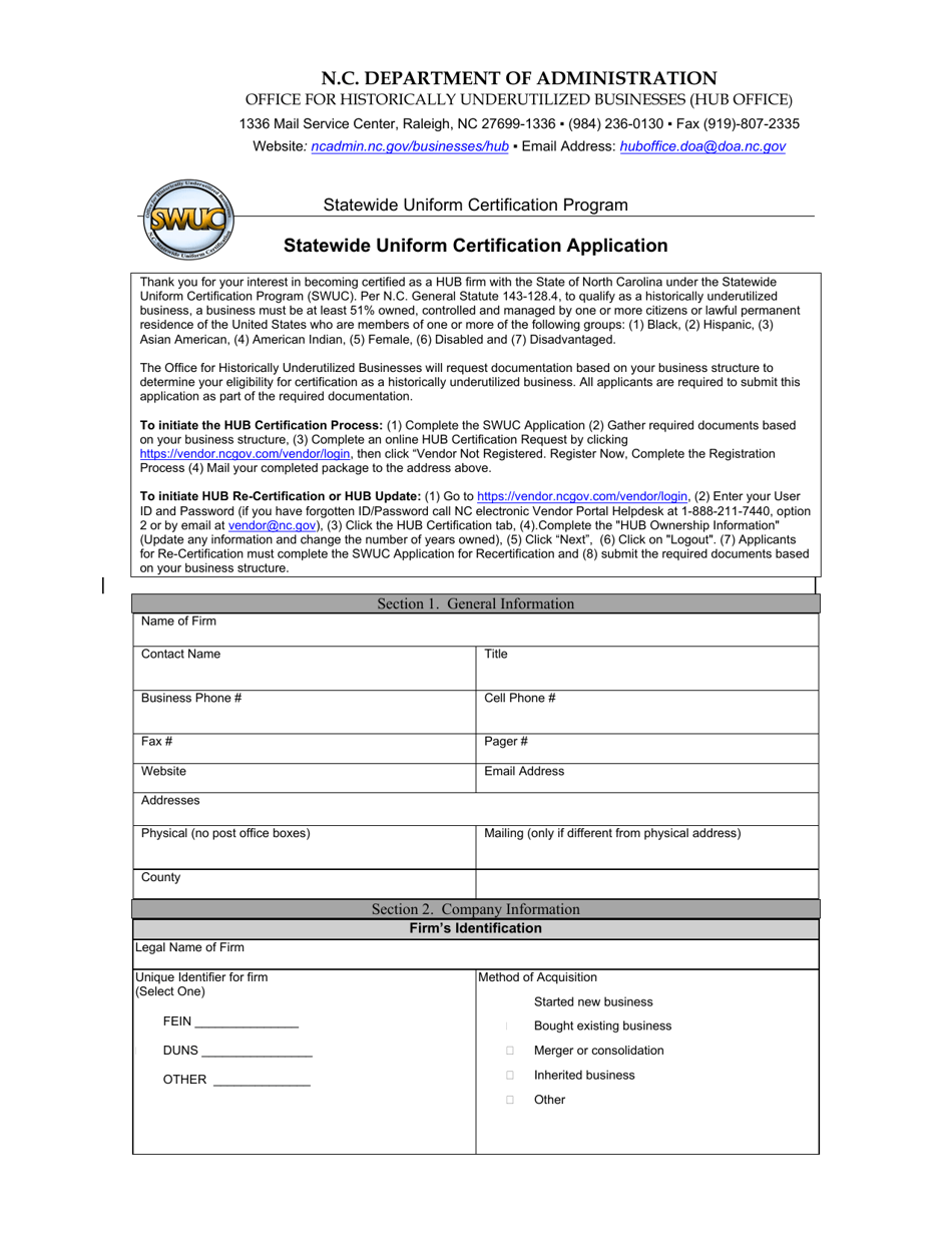 Statewide Uniform Certification Application - North Carolina, Page 1