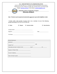Document preview: Ethnicity Affidavit - Statewide Uniform Certification Program - North Carolina