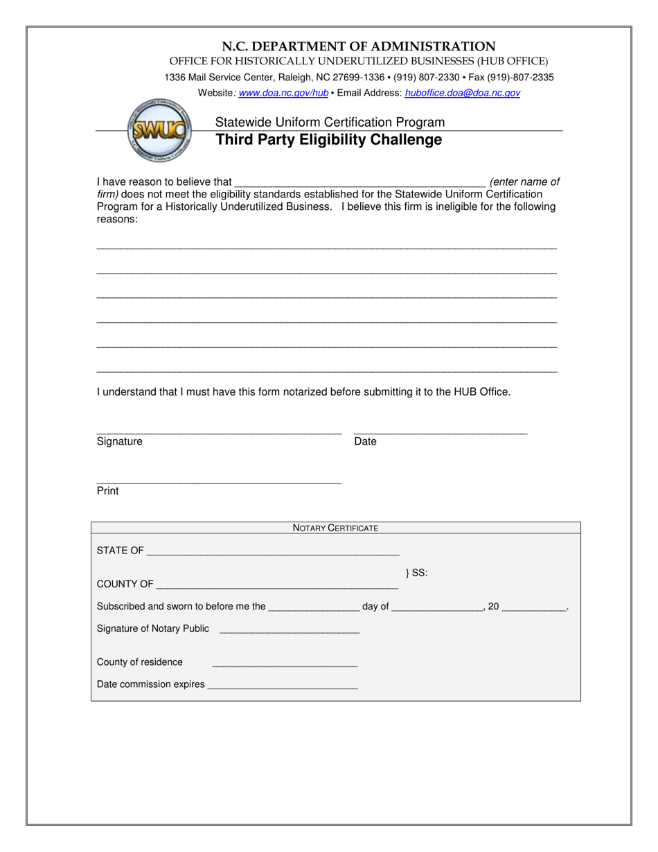 Third Party Eligibility Challenge - Statewide Uniform Certification Program - North Carolina, Page 1