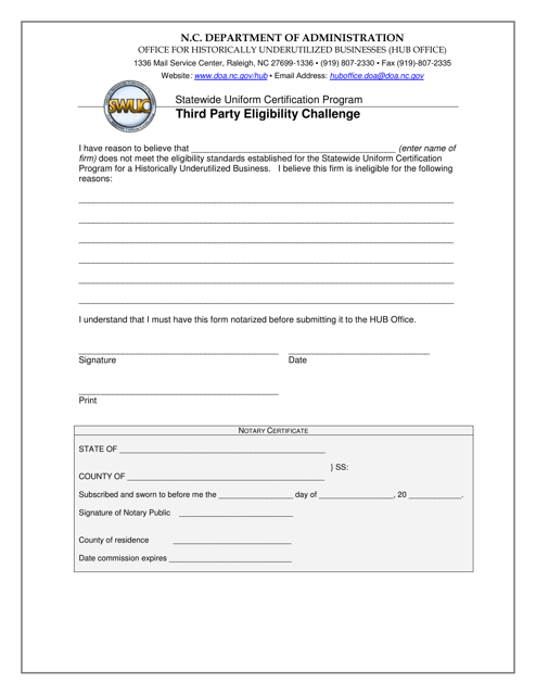 Third Party Eligibility Challenge - Statewide Uniform Certification Program - North Carolina Download Pdf