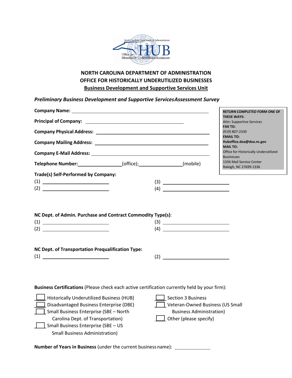 Preliminary Business Development and Supportive Services Assessment Survey - North Carolina, Page 1