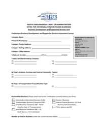 &quot;Preliminary Business Development and Supportive Services Assessment Survey&quot; - North Carolina