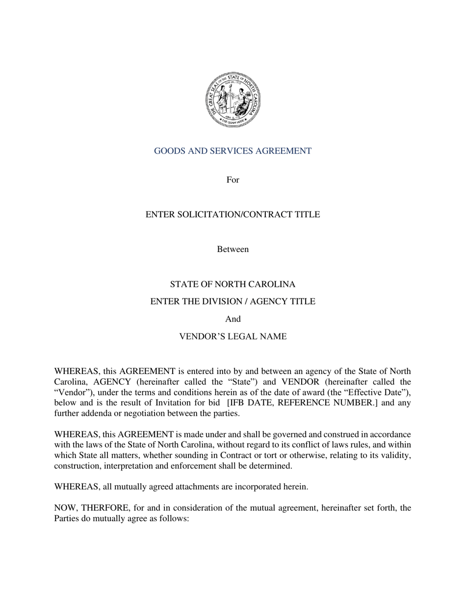 Goods and Services Agreement - North Carolina, Page 1