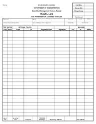 Document preview: Form FM-12 Travel Log for Permanently Assigned Vehicles - North Carolina