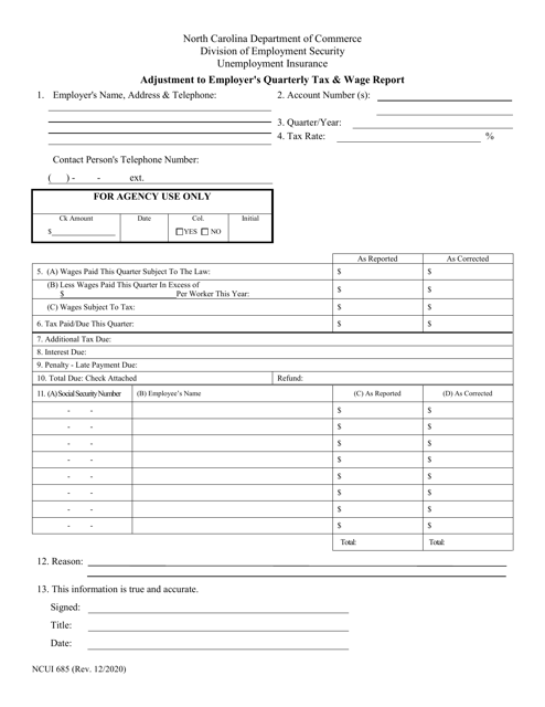 Form NCUI685  Printable Pdf