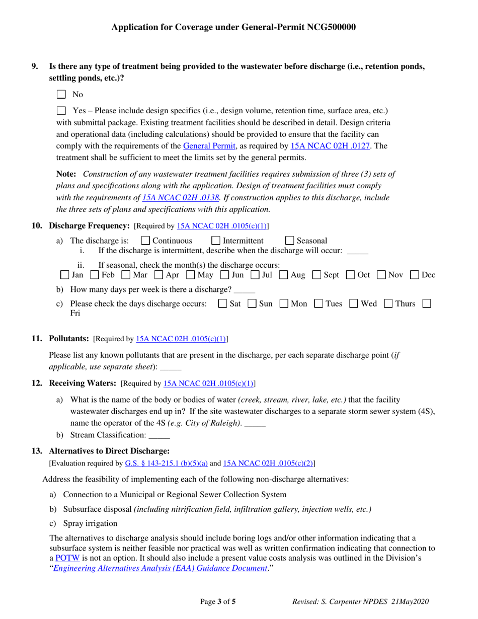 North Carolina Application For Coverage Under General Permit Ncg500000 Fill Out Sign Online 7065