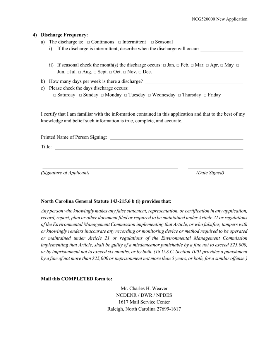 North Carolina Application For Coverage Under General Permit Ncg520000 Notice Of Renewal 9877