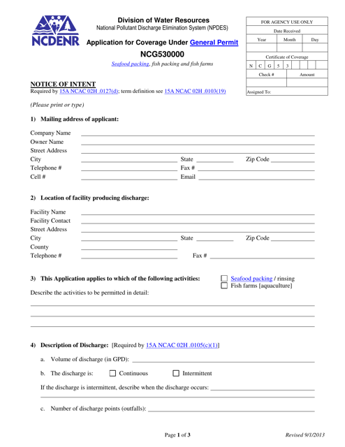 Application for Coverage Under General Permit Ncg530000 - North Carolina Download Pdf