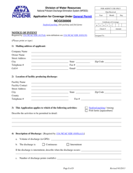Application for Coverage Under General Permit Ncg530000 - North Carolina
