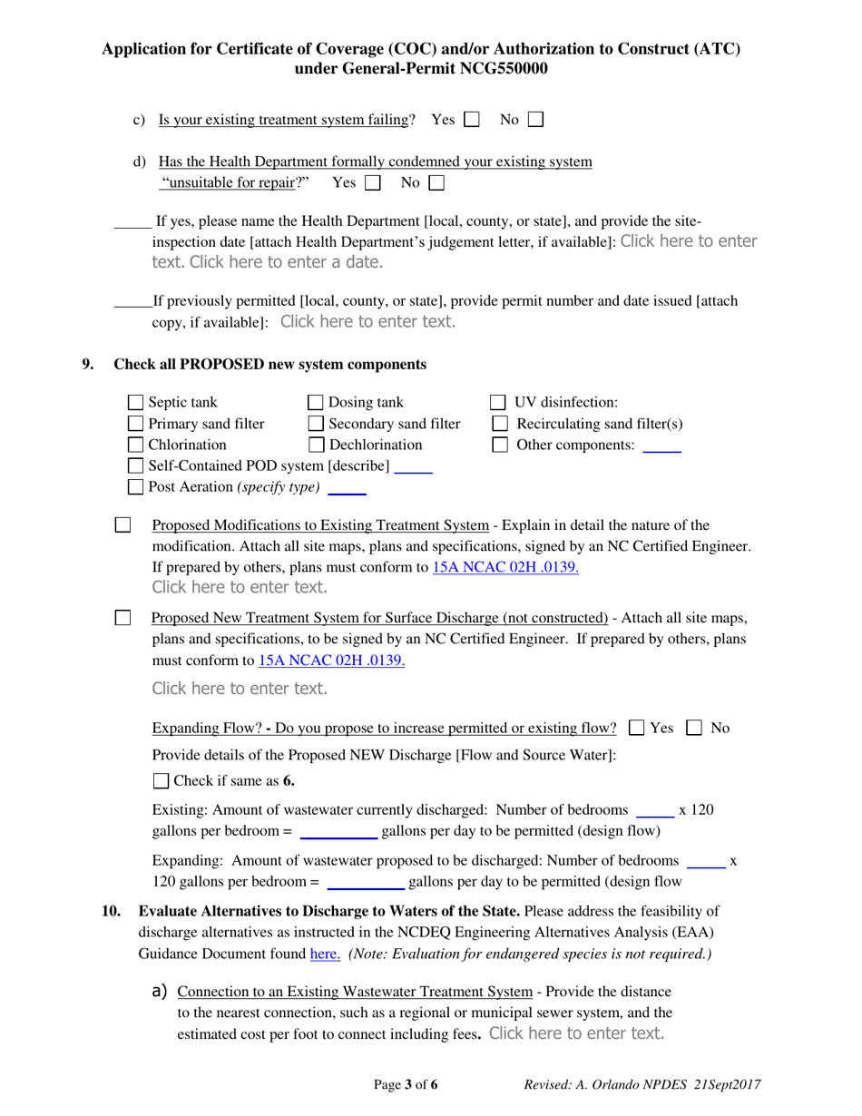 Application for Certificate of Coverage (Coc) and / or Authorization to Construct (Atc) Under General-Permit Ncg550000 - North Carolina, Page 3