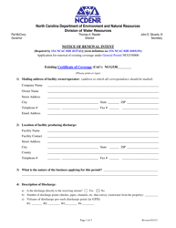 Document preview: Application for Renewal of Existing Coverage Under General Permit Ncg530000 - North Carolina
