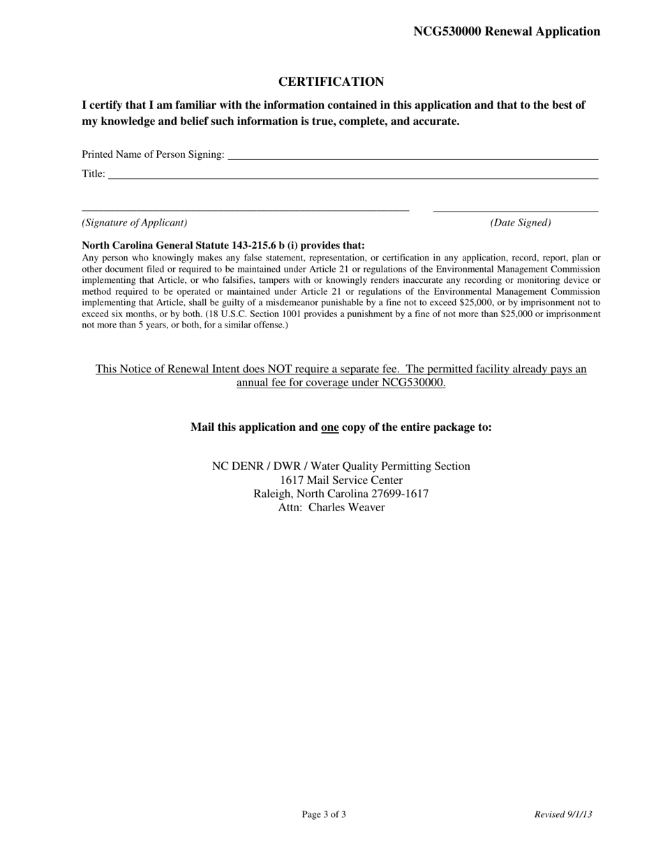 Application for Renewal of Existing Coverage Under General Permit Ncg530000 - North Carolina, Page 3