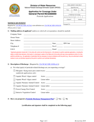 Document preview: Application for Coverage Under General Permit Ncg560000 - North Carolina