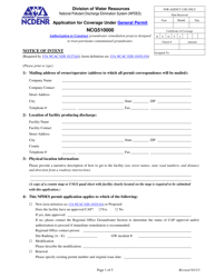 Document preview: Application for Coverage Under General Permit Ncg510000 - North Carolina