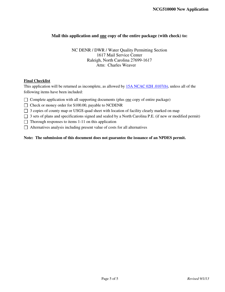 Application for Coverage Under General Permit Ncg510000 - North Carolina, Page 5