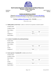 Application for Renewal of Existing Coverage Under General Permit Ncg510000 - North Carolina
