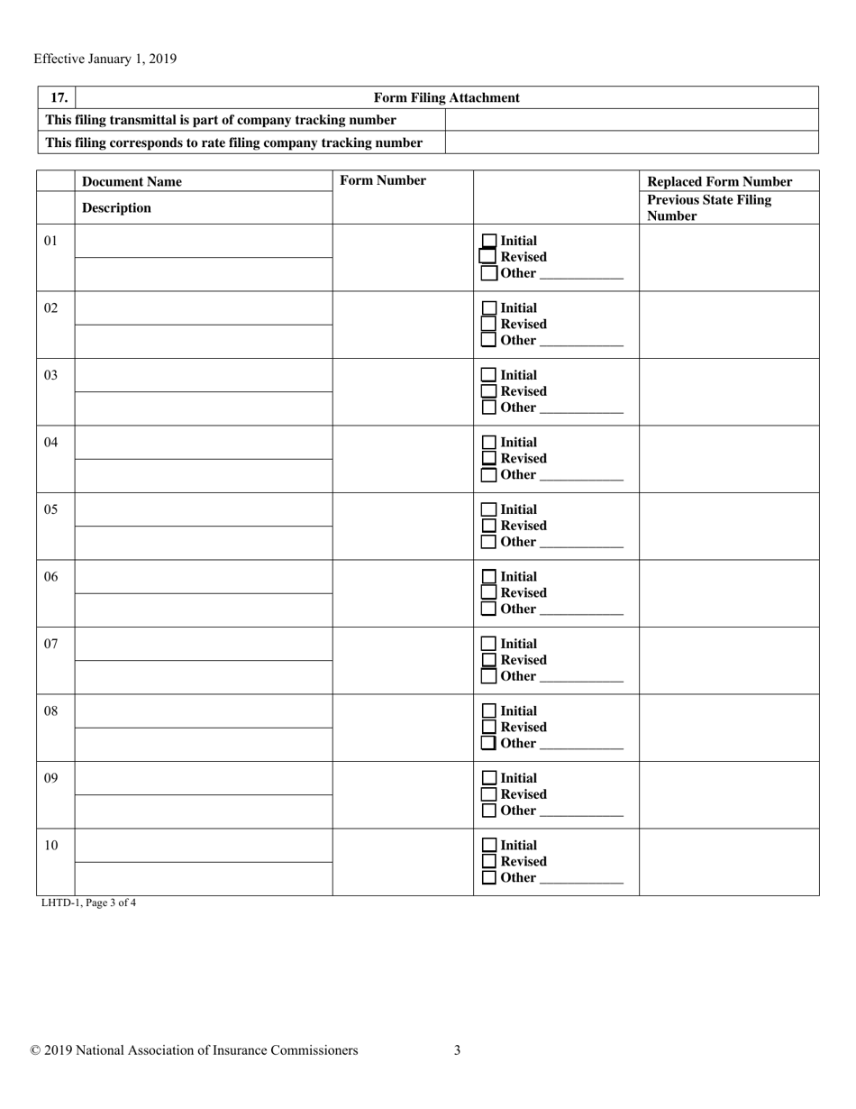 Form LHTD-1 Life, Accident  Health, Annuity, Credit Transmittal Document, Page 3