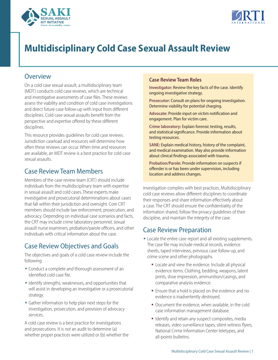 Multidisciplinary Cold Case Sexual Assault Review - North Carolina, Page 1