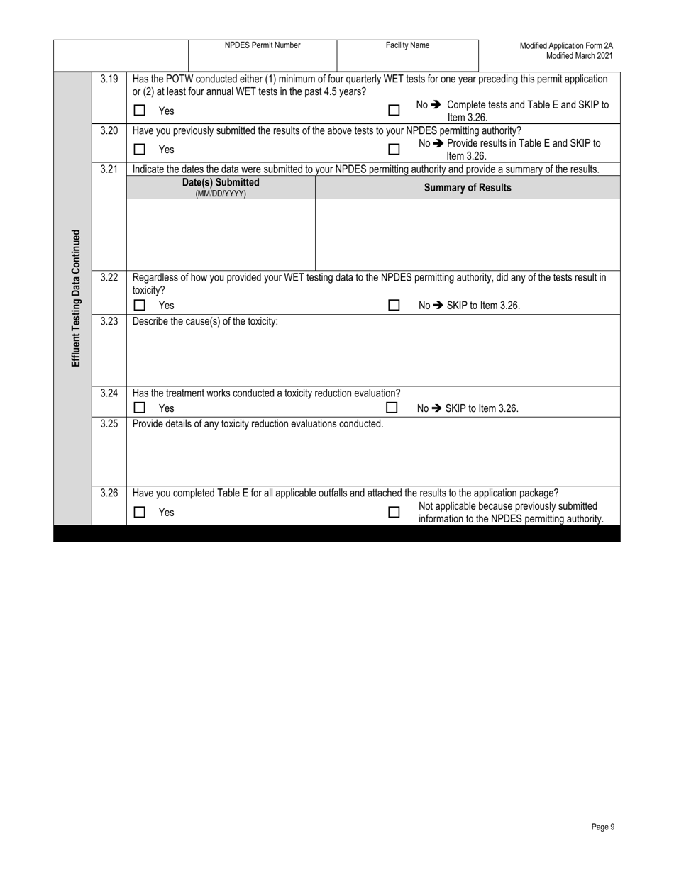 EPA Form 2A (3510-2A) Municipal Potw With Design Flow (Modified) - North Carolina, Page 10
