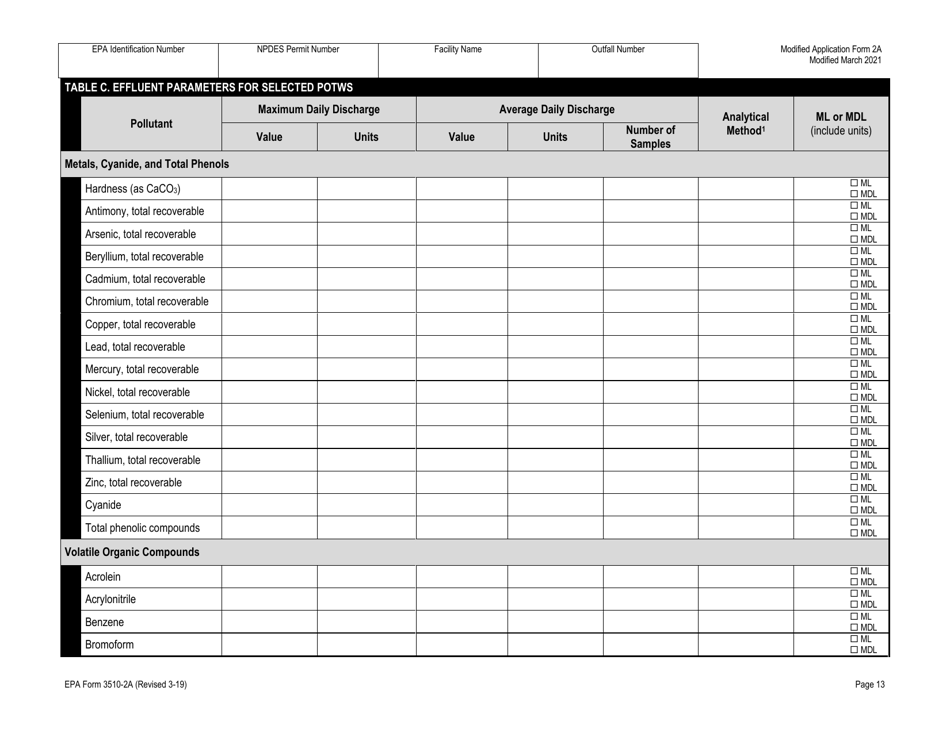 EPA Form 2A (3510-2A) Municipal Potw With Design Flow (Modified) - North Carolina, Page 14