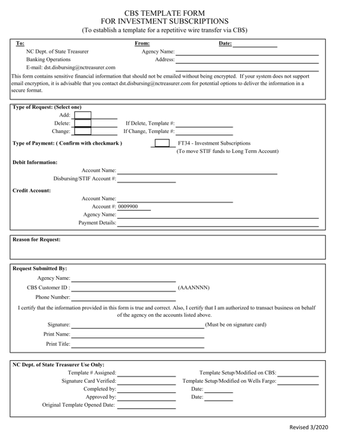 Investment Subscriptions Template - North Carolina Download Pdf