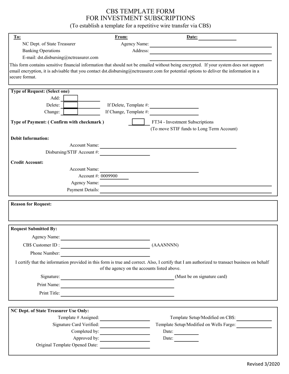 Investment Subscriptions Template - North Carolina, Page 1