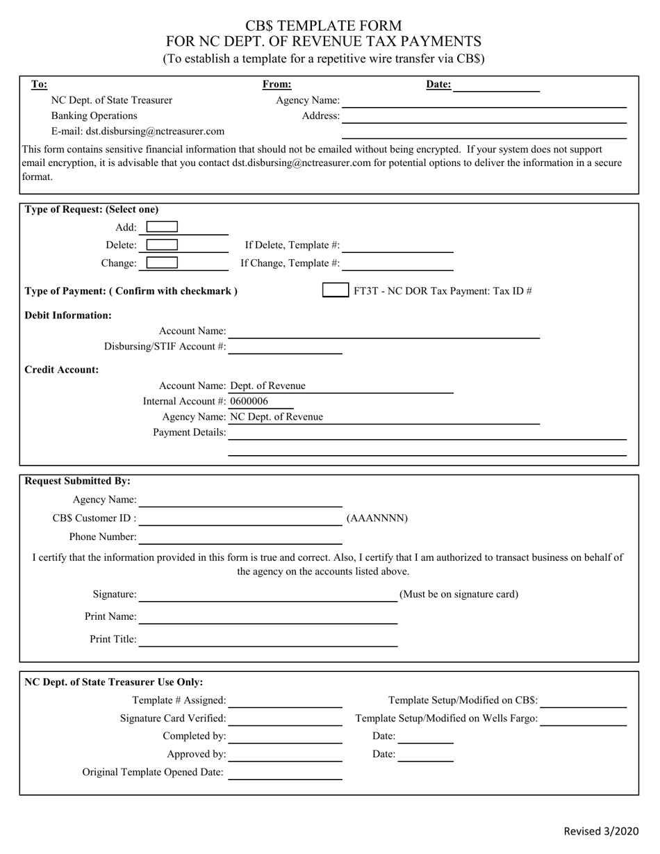 Cb$ Template Form for Nc Dept. of Revenue Tax Payments - North Carolina, Page 1
